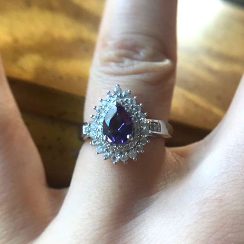 Natural Amethyst Sterling Silver Double Halo Ring Size 6